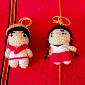Llavero tipo amigurumi tejido a mano con diseño inspirado en la cultura zoque. Ideal como accesorio decorativo para llaves, bolsos o mochilas.